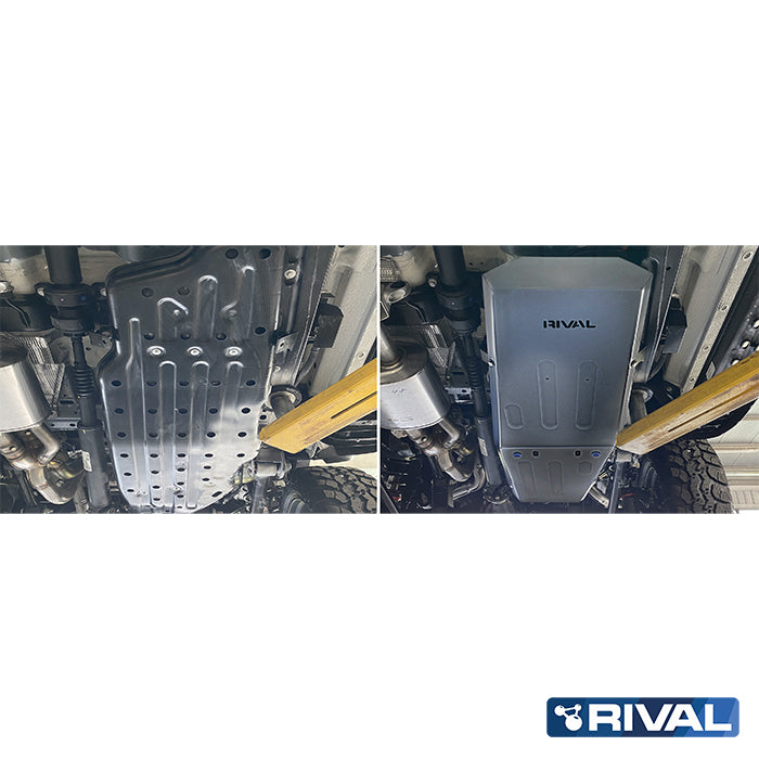 Ford Ranger Raptor (2022) RIVAL 4x4 fuel tank skid plate – underbody protection installed view