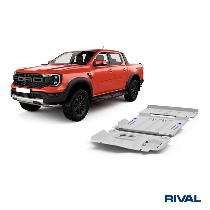 Ford Ranger Raptor (2022) RIVAL 4x4 skid plate – underbody protection installed view