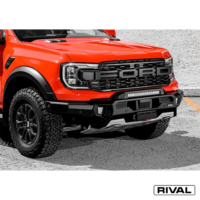 Ford Ranger Raptor (2022) RIVAL 4x4 aluminum front bumper – off-road protection installed view
