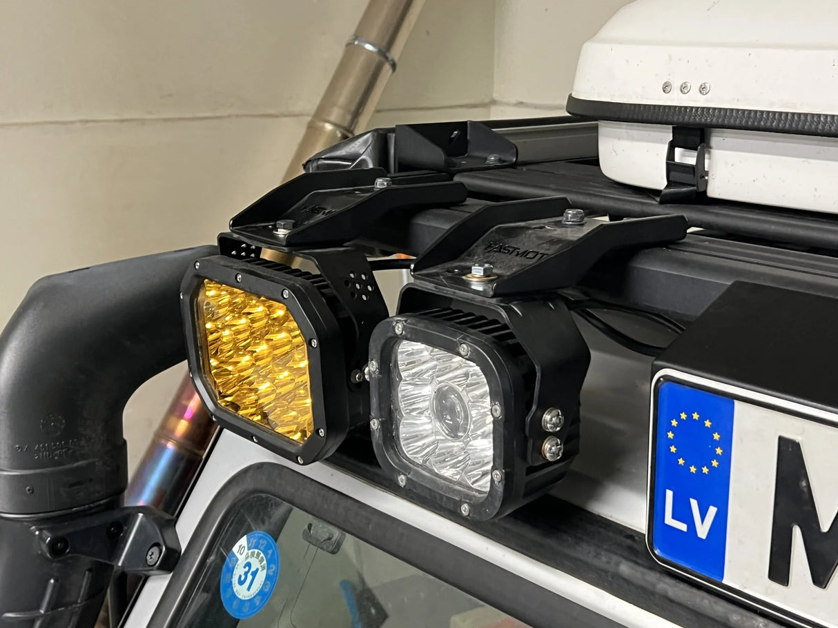 Overland-G expedition roof rack with Baja roof LED light bar installed on G-Class