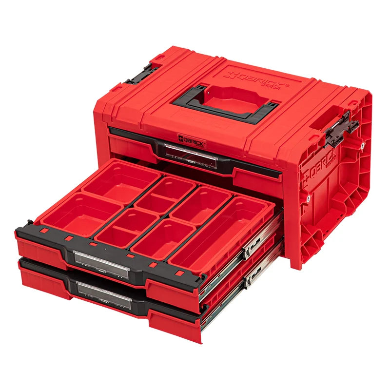 Qbrick PRO Drawer Toolbox 3-drawer – bottom and middle drawers open