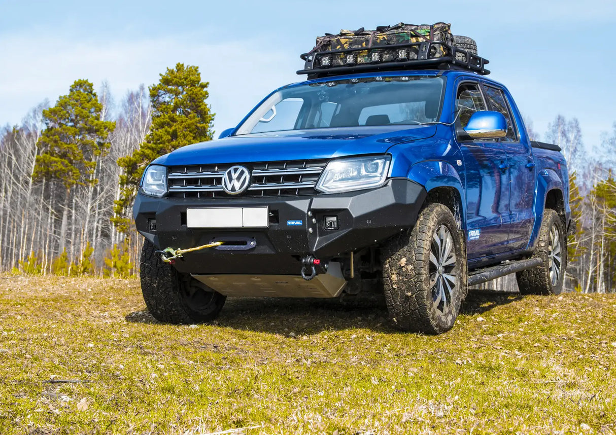 Volkswagen Amarok 2010–2021 aluminum front bumper installed for off-road protection