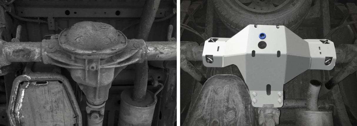 Volkswagen Amarok 2010–2021 differential skid plate before and after comparison