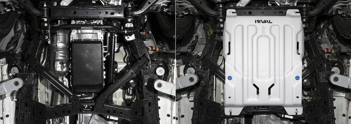 Volkswagen Amarok 2023 transmission skid plate before and after comparison