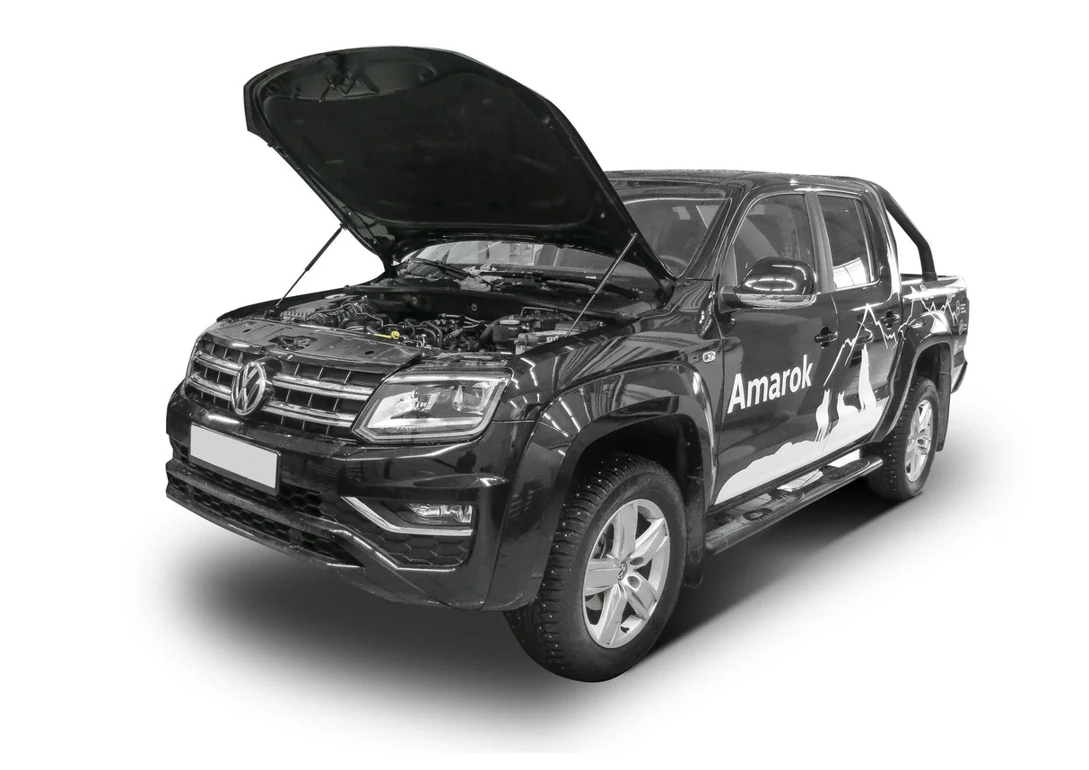 Volkswagen Amarok 2010–2023 hood struts kit installed in engine bay