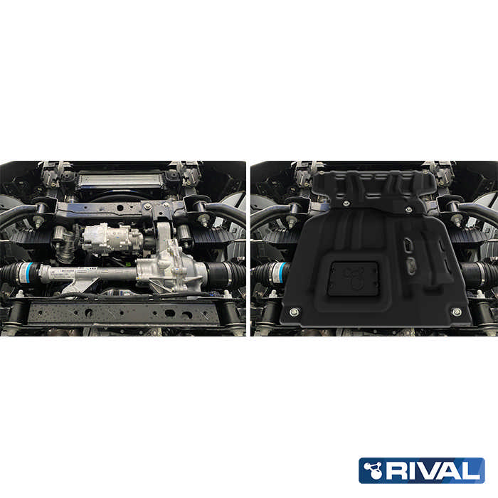 Ford Ranger (2022) RIVAL 4x4 engine skid plate – underbody protection installed view