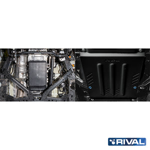 Ford Ranger (2022) RIVAL 4x4 gearbox skid plate – underbody protection installed view