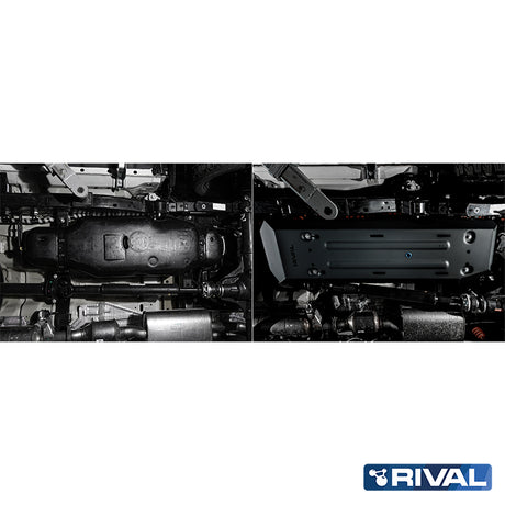 Ford Ranger (2022) RIVAL 4x4 fuel tank skid plate – underbody protection installed view