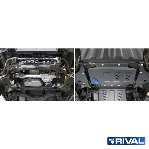 Nissan Navara NP300 (D23) RIVAL 4x4 engine skid plate – underbody protection installed view