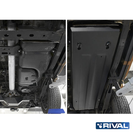 Nissan Navara NP300 (D23) RIVAL 4x4 fuel tank skid plate – underbody protection installed view