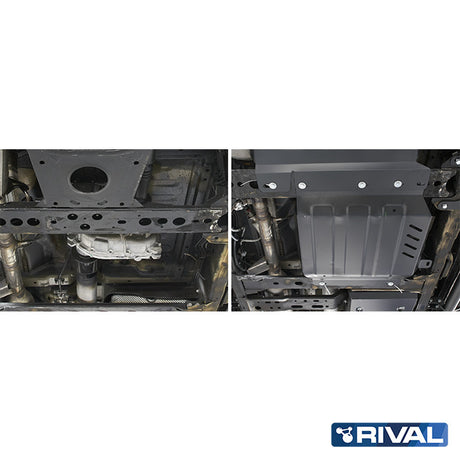 Nissan Navara NP300 (D23) RIVAL 4x4 transfer case skid plate – underbody protection installed view