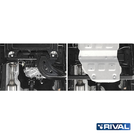 Ford Ranger Raptor (2019) RIVAL 4x4 transfer case skid plate – underbody protection installed view