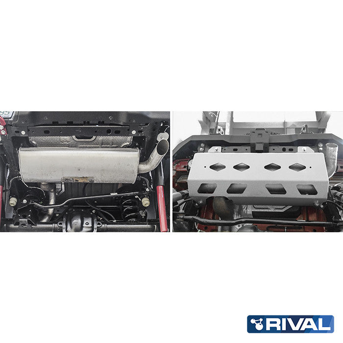 Jeep Wrangler – Exhaust Pipe RIVAL 4x4 skid plate – underbody protection installed view