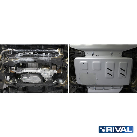 Nissan Navara NP300 (D23) RIVAL 4x4 engine skid plate – underbody protection installed view