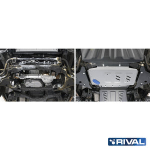 Nissan Navara NP300 (D23) RIVAL 4x4 engine skid plate – underbody protection installed view