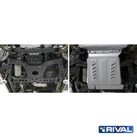 Nissan Navara NP300 (D23) RIVAL 4x4 gearbox skid plate – underbody protection installed view