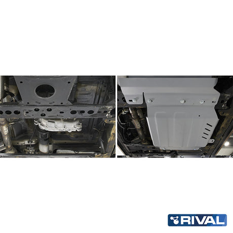 Nissan Navara NP300 (D23) RIVAL 4x4 transfer case skid plate – underbody protection installed view