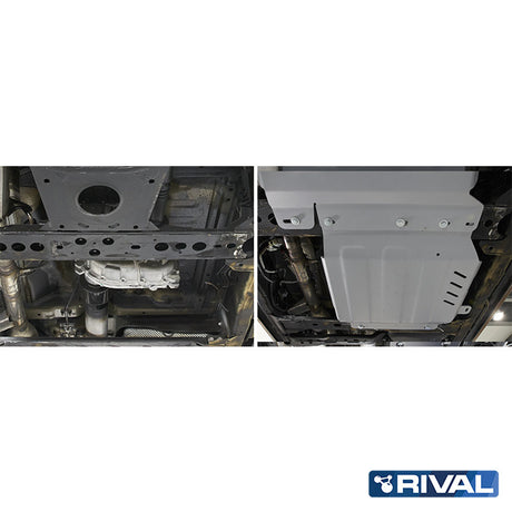 Nissan Navara NP300 (D23) RIVAL 4x4 transfer case skid plate – underbody protection installed view