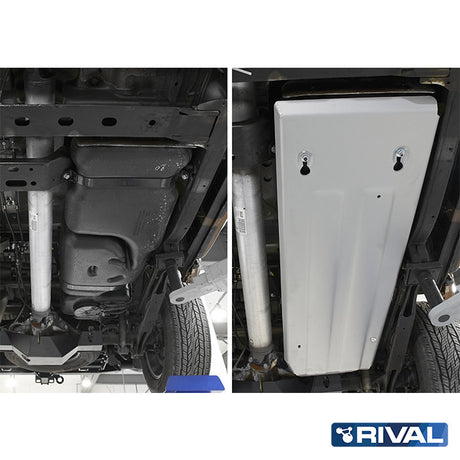 Nissan Navara NP300 (D23) RIVAL 4x4 fuel tank skid plate – underbody protection installed view