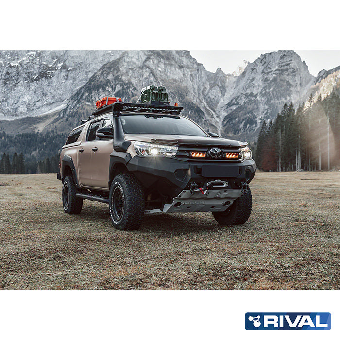 Toyota Hilux Revo RIVAL 4x4 aluminum front bumper – off-road protection installed view