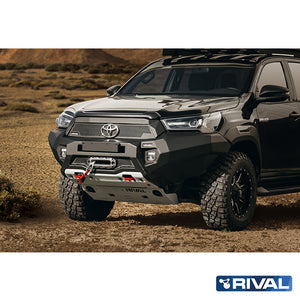 Toyota Hilux 2021-up RIVAL 4x4 aluminum front bumper – off-road protection installed view