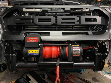 ComeUp GIO winch installed on Ford Ranger – front bumper mounting view