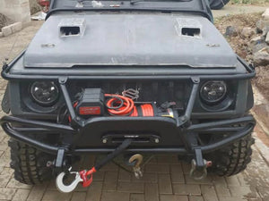 ComeUp GIO winch installed on Suzuki Samurai – front installation view