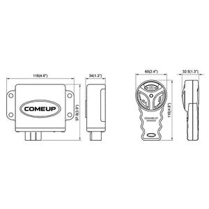 ComeUp remote control dimensions diagram – wiring and size specification view