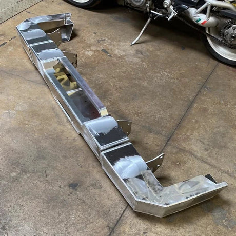 Full view of Overland-G aluminum rear bumper structure at second stage of build process