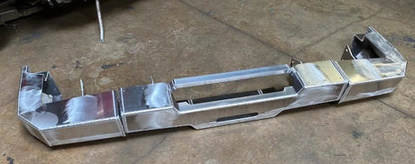 Full layout of Overland-G aluminum rear bumper components laid out during build