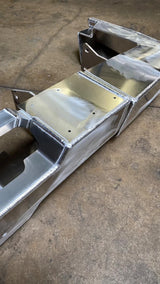 Overview of Overland-G aluminum rear bumper during workshop fabrication