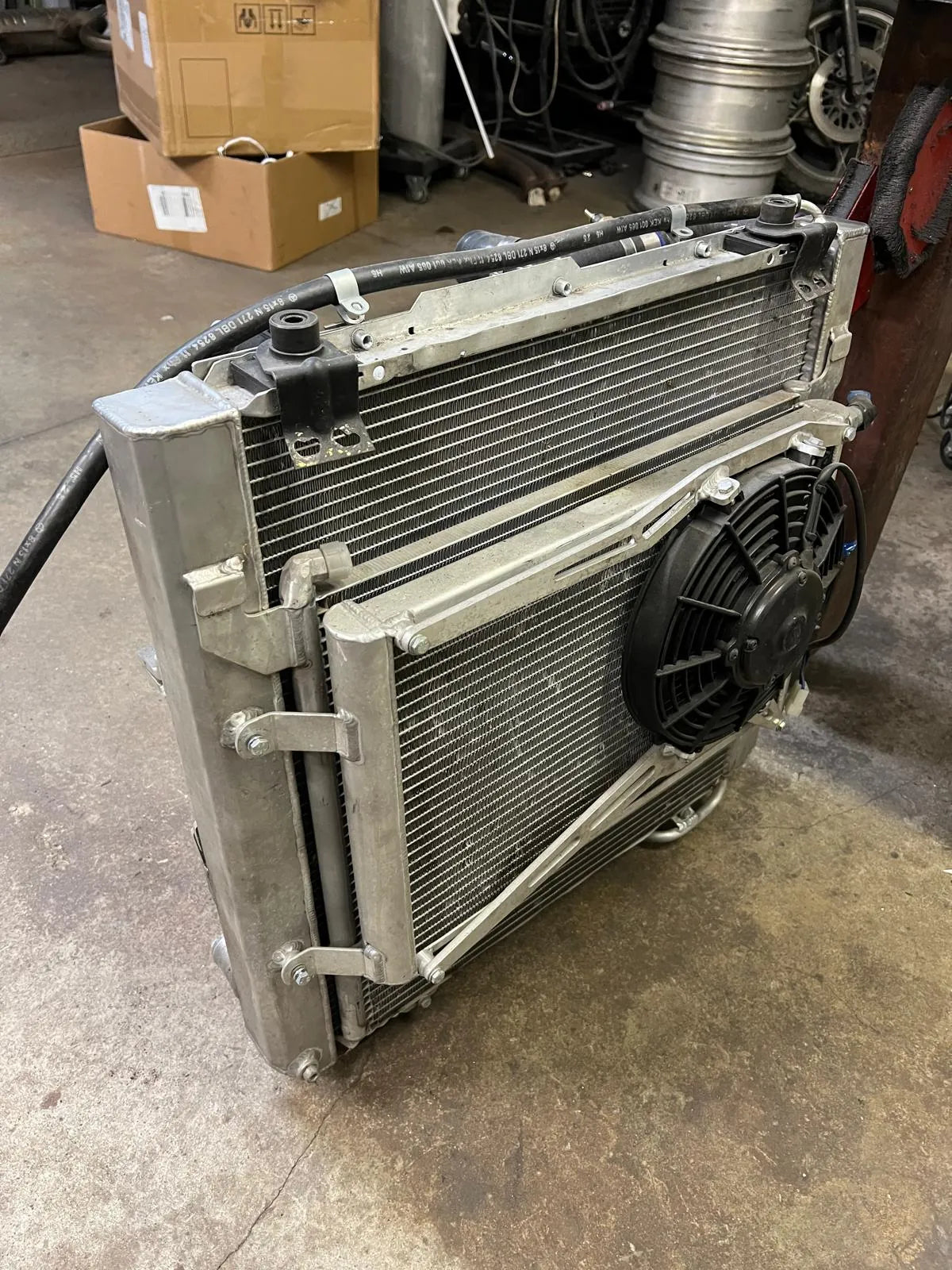 Overland-G expedition cooling kit radiator front face view showing core dimensions