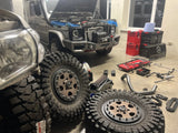 Overland-G expedition tires installed on G-Class second angle showing tread pattern