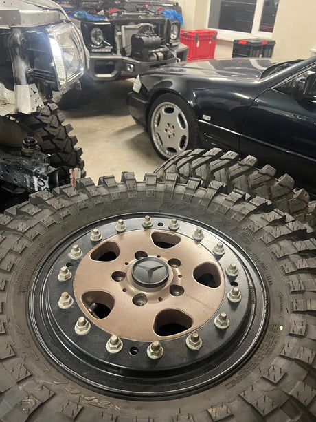 Overland-G expedition tires installed on Mercedes-Benz G-Class showing sidewall and tread