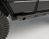 Overland-G aluminum rock sliders 3D render showing exhaust routing and clearance