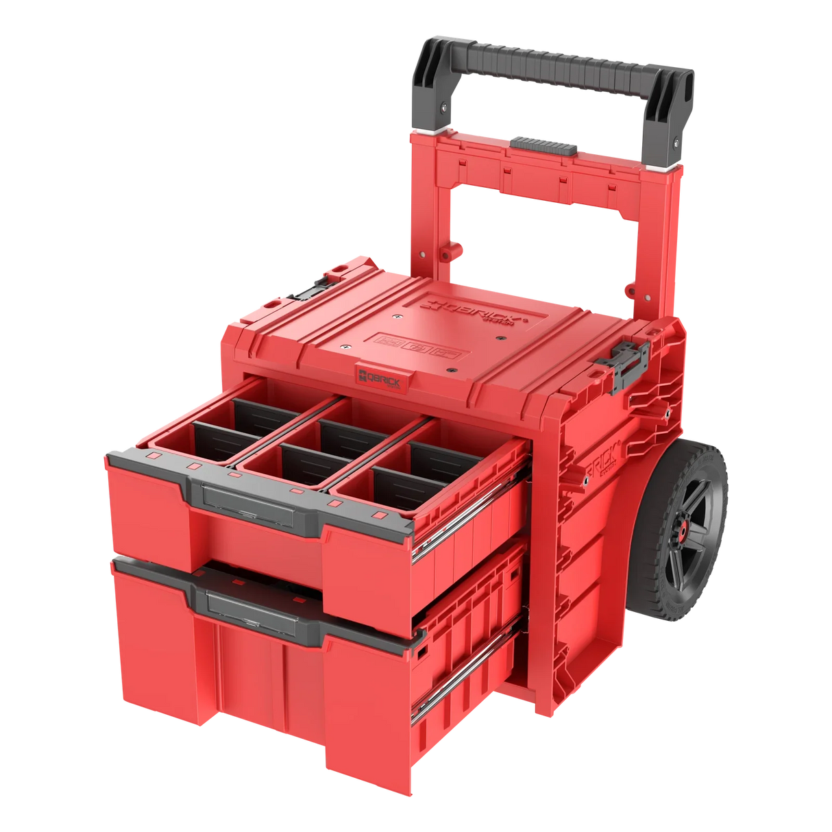 Qbrick PRO Toolbox 2.0 Plus with wheels – dual drawers fully open