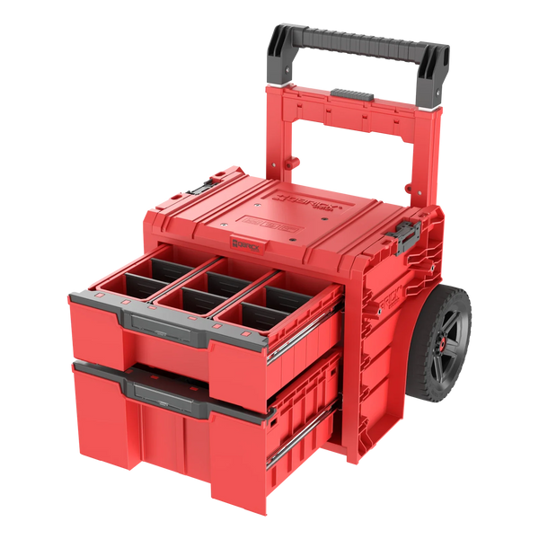 QBRICK PRO Tool Box With Wheels 2 0 Plus 2 Drawers Open All – Qbrick PRO toolbox fully open with drawers and lid