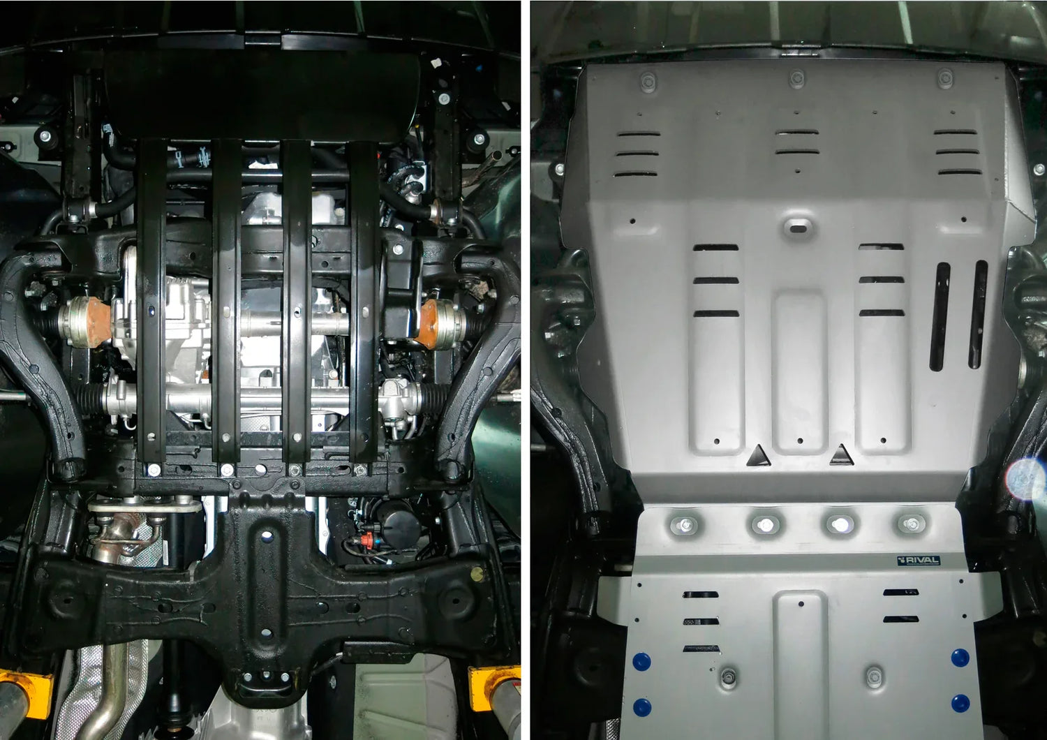Volkswagen Amarok 2010–2021 radiator and engine skid plate before and after view