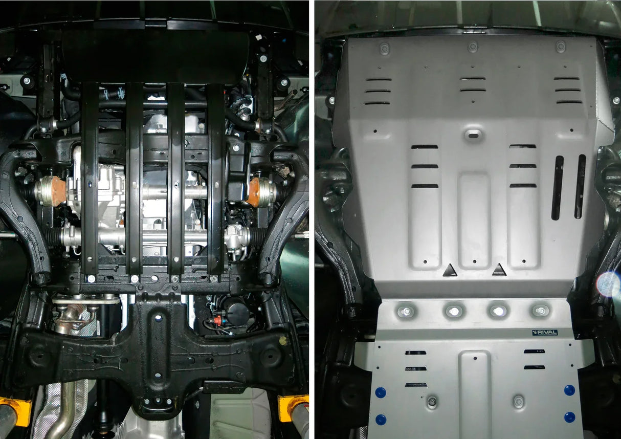 Volkswagen Amarok 2010–2021 radiator and engine skid plate before and after view